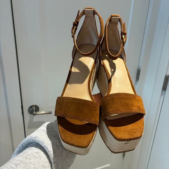 NEW Veronica Beard Gianna 90MM Suede Platform Wedge Sandals Sz 9 - Picture 3 of 9